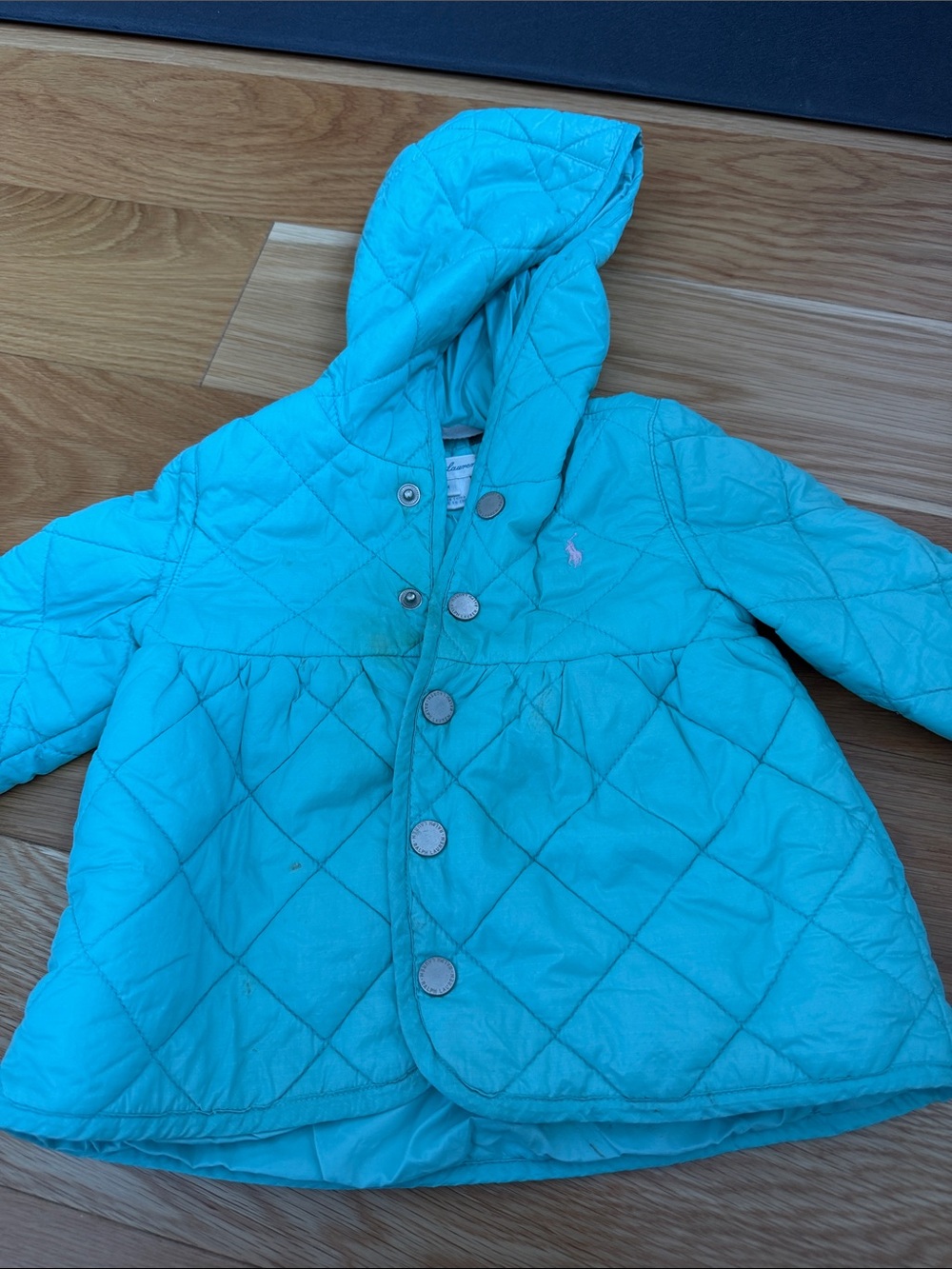 Polo Ralph Lauren Girls Turquoise Quilted Hooded Coat Jacket-As Is Condition